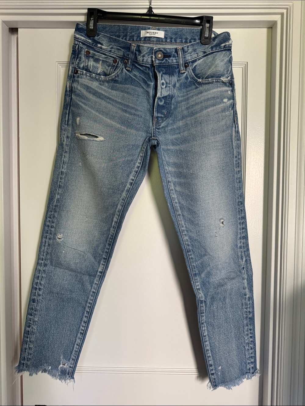 Moussy Light Blue Slim Straight Distressed Jeans